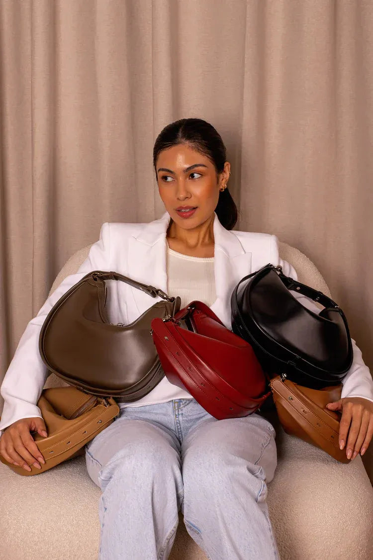 Curved Shoulder Bag with Adjustable Strap