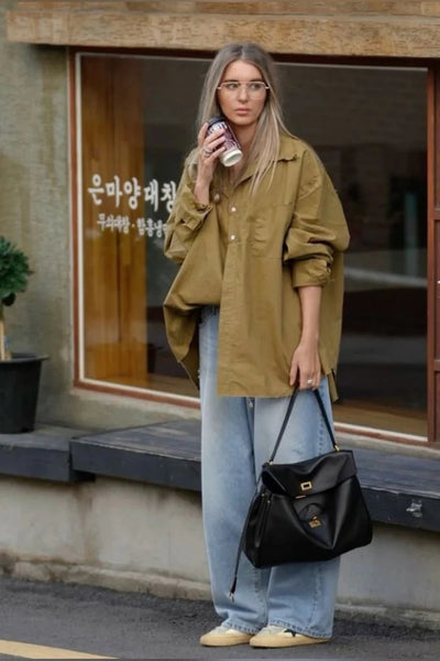 Structured Flap Shoulder Bag with Gold-Tone Hardware