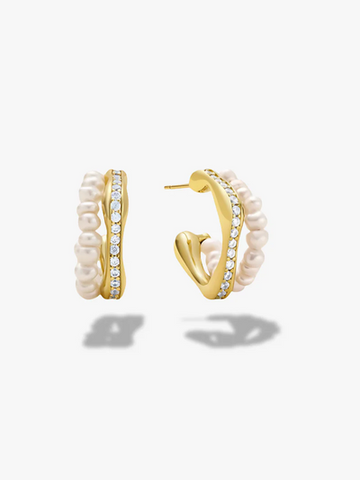 Pearl & Crystal Detail Hoop Earrings