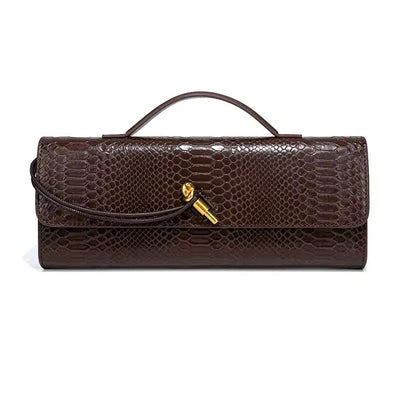 Snake-Embossed Handle Clutch with Gold-Tone Twist Detail