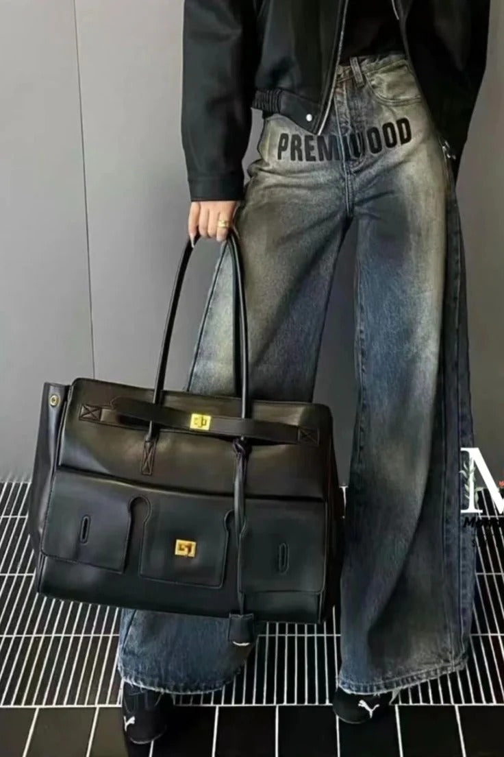Structured Multi-Flap Tote with Top Handles