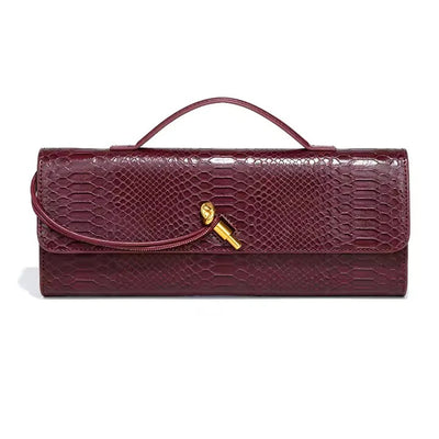 Snake-Embossed Handle Clutch with Gold-Tone Twist Detail