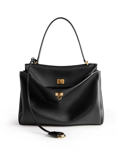 Structured Flap Shoulder Bag with Gold-Tone Hardware