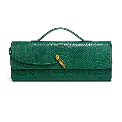 Snake-Embossed Handle Clutch with Gold-Tone Twist Detail