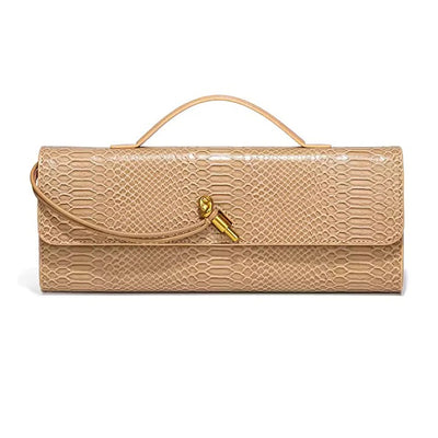 Snake-Embossed Handle Clutch with Gold-Tone Twist Detail