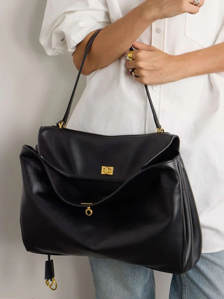Structured Flap Shoulder Bag with Gold-Tone Hardware