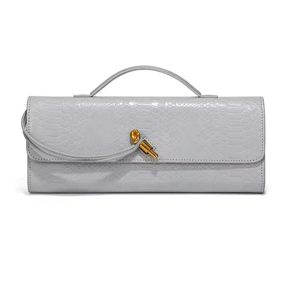 Snake-Embossed Handle Clutch with Gold-Tone Twist Detail