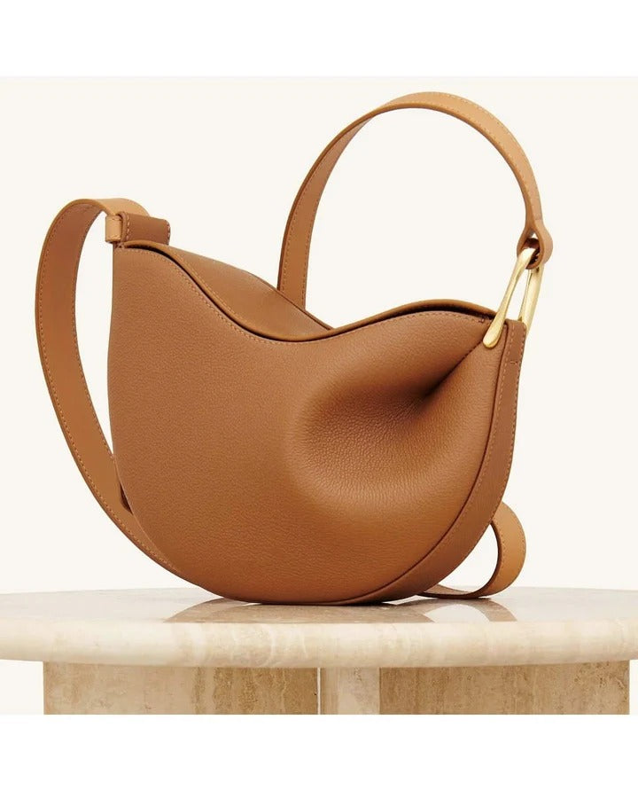 Curved Grain Shoulder Bag with Gold-Tone Accent