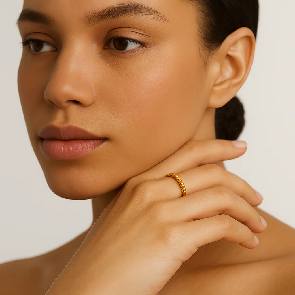 Yellow Gold Beaded Motif Ring