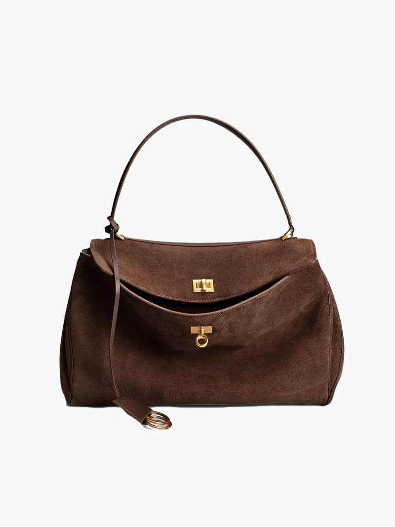 Suede Flap Shoulder Bag with Ring Detail