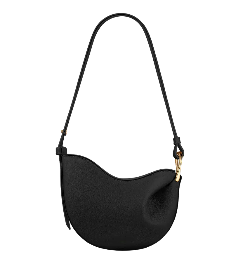Curved Grain Shoulder Bag with Gold-Tone Accent