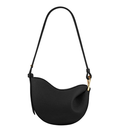 Curved Grain Shoulder Bag with Gold-Tone Accent