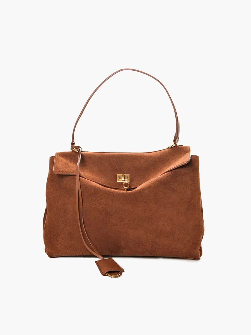Suede Flap Shoulder Bag with Ring Detail
