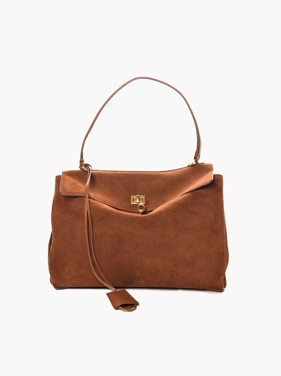 Suede Flap Shoulder Bag with Ring Detail