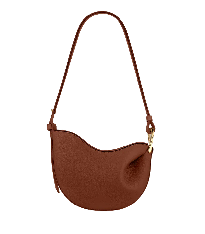Curved Grain Shoulder Bag with Gold-Tone Accent
