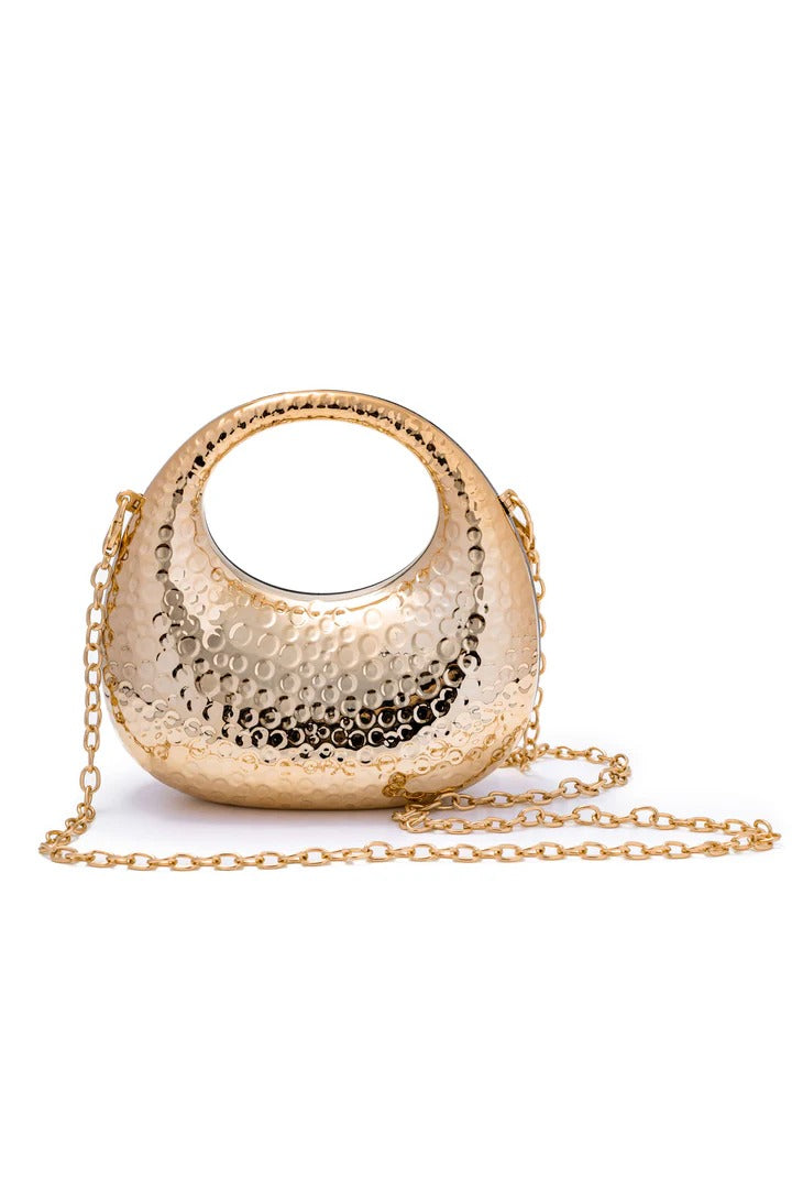 Hammered Metal Ring Clutch Bag