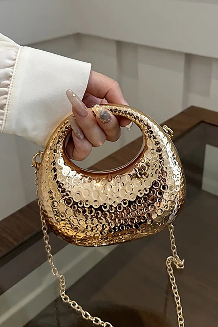 Hammered Metal Ring Clutch Bag