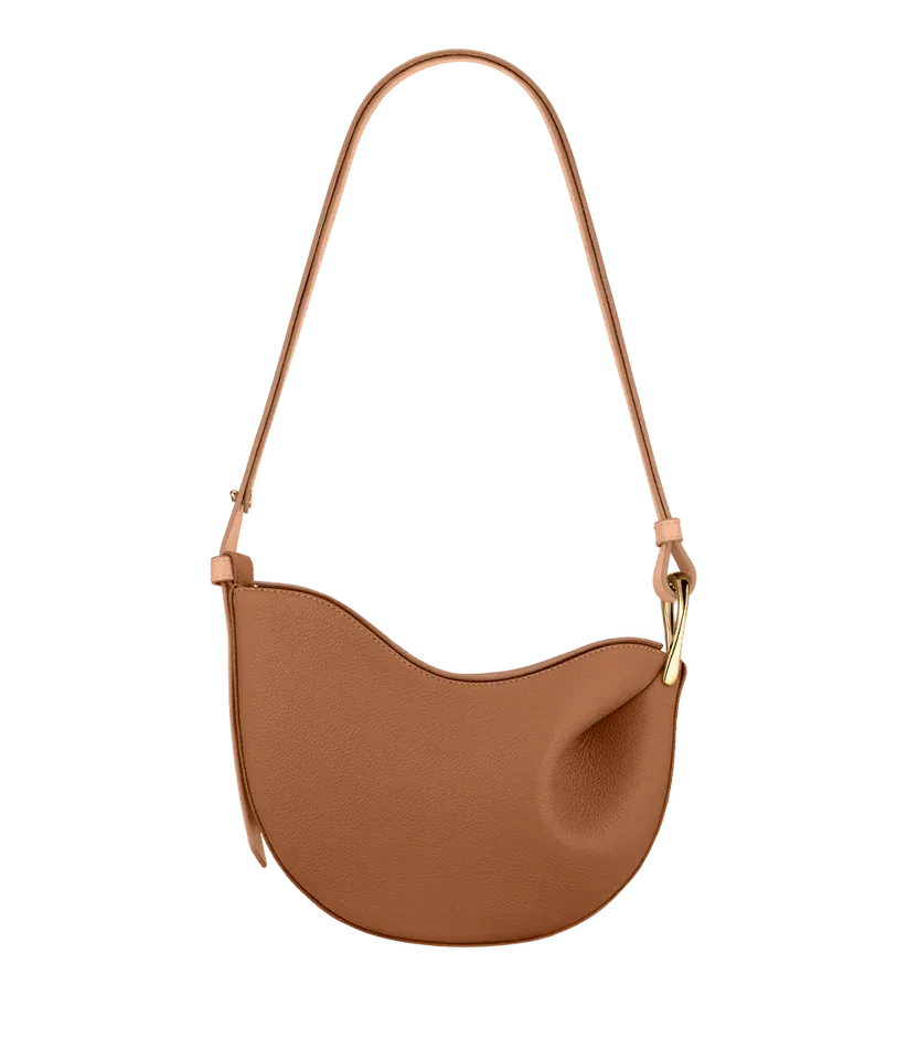 Curved Grain Shoulder Bag with Gold-Tone Accent