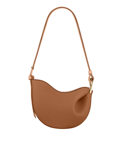 Curved Grain Shoulder Bag with Gold-Tone Accent