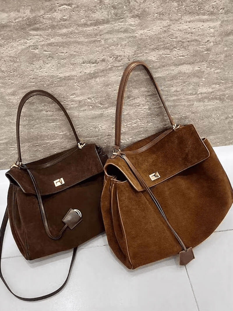 Suede Flap Shoulder Bag with Ring Detail