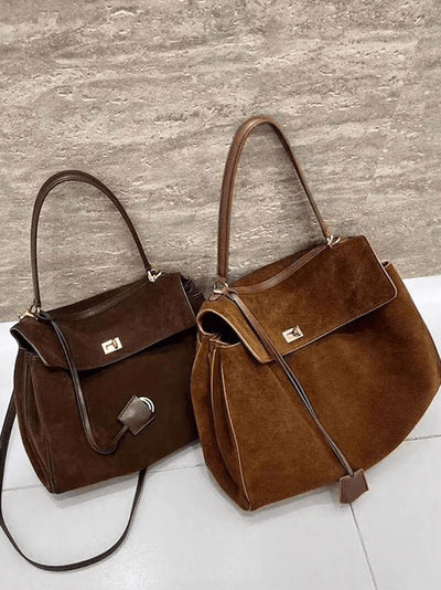 Suede Flap Shoulder Bag with Ring Detail