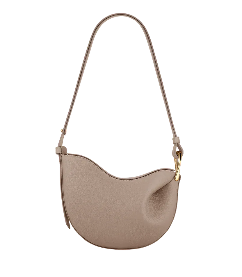 Curved Grain Shoulder Bag with Gold-Tone Accent