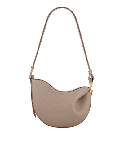 Curved Grain Shoulder Bag with Gold-Tone Accent