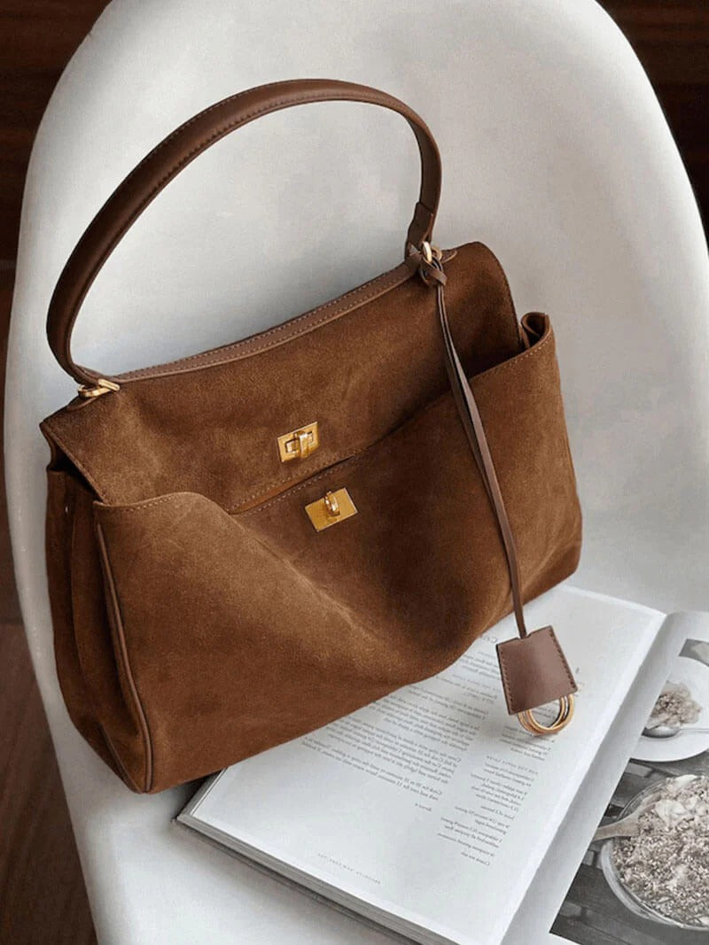 Suede Flap Shoulder Bag with Ring Detail