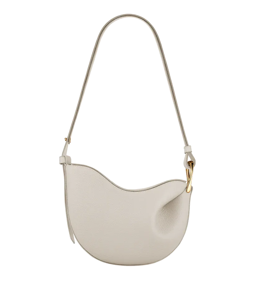 Curved Grain Shoulder Bag with Gold-Tone Accent
