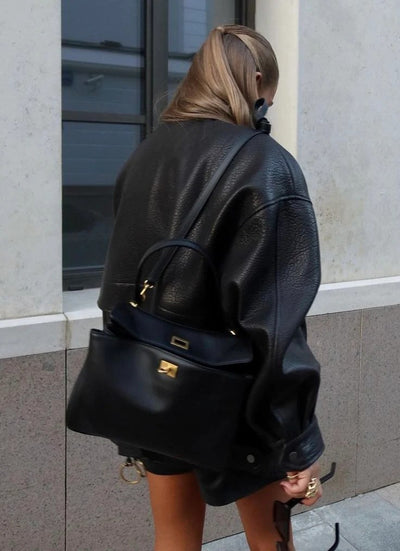 Structured Flap Shoulder Bag with Gold-Tone Hardware