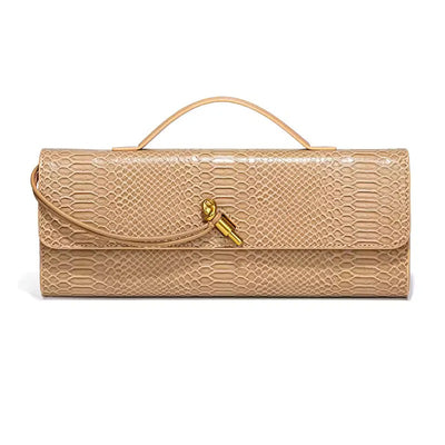 Snake-Embossed Handle Clutch with Gold-Tone Twist Detail